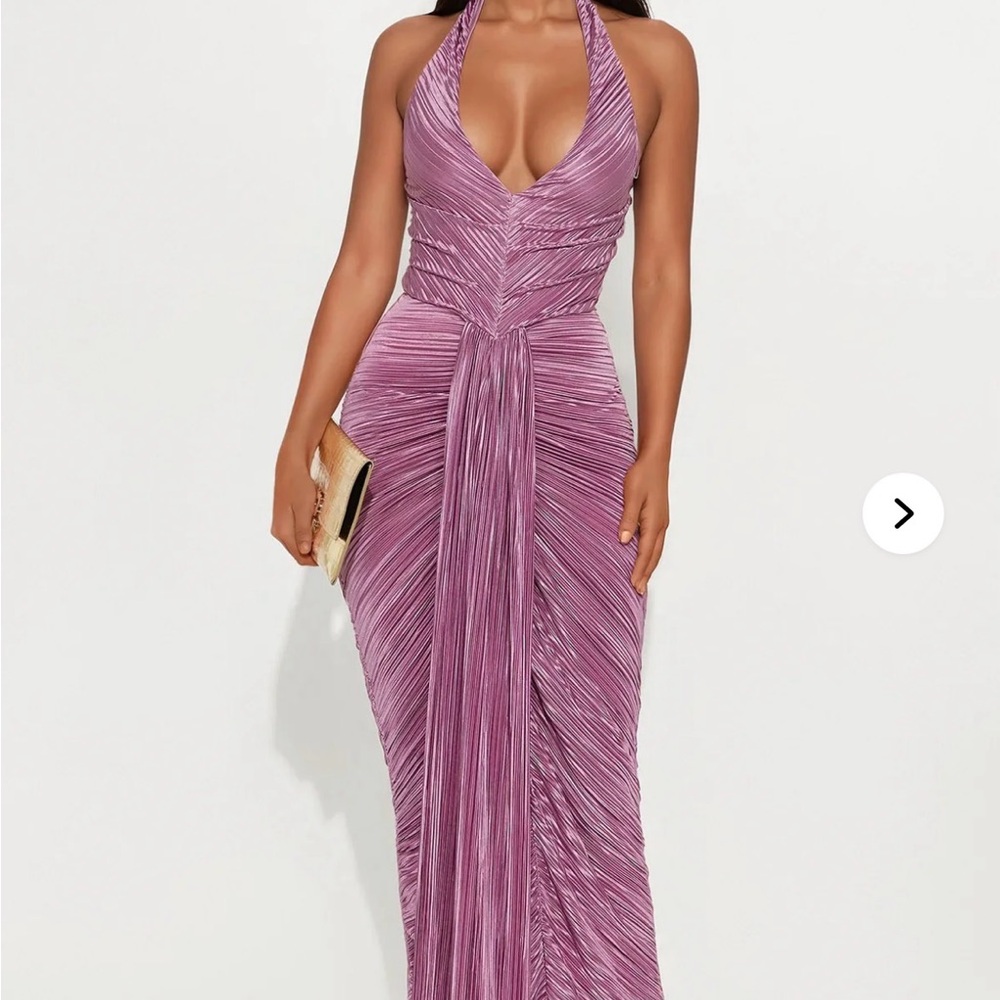 Fashion Nova Pleated Halter Maxi Dress in Mauve